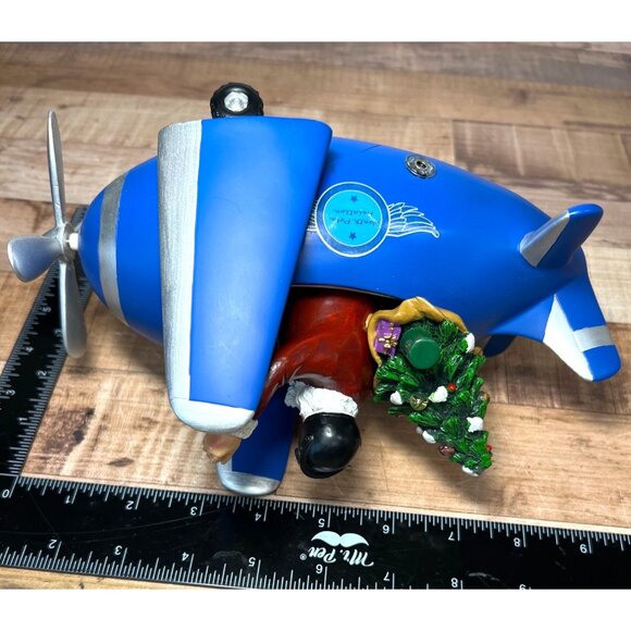 Roman 11.5" Musical Santa Christmas Figure in Blue Plane Rotating Propeller - Picture 9 of 9